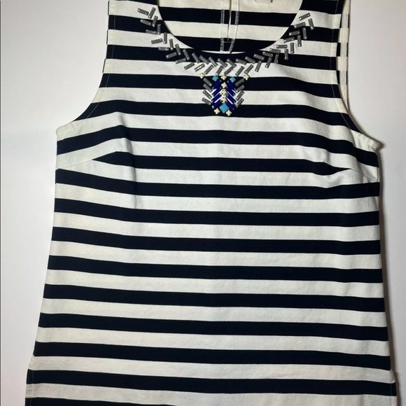 J Crew Factory Women’s Sz S Shell Top W/ Rhinestone At Neck Blue White C5979 - Picture 4 of 9